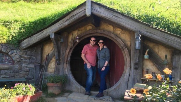 Gerald Byrne and his partner Frances Wright were treated to an upgrade when they flew home from a holiday in New Zealand. The trip included a visit to the hobbit house from the movie set.