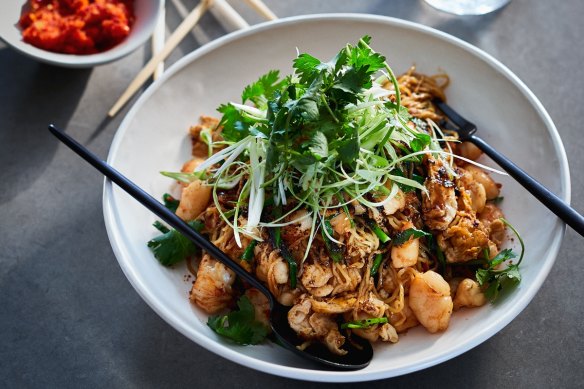 Chin Chin Sydney's stir-fried bug tail and egg noodle.