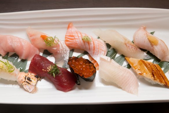 A selection of nigiri and sashimi.