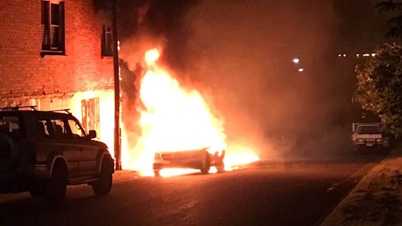 The probable getaway car used in the shooting at Mortlake on Friday morning.