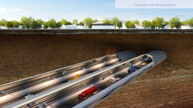 The Western Distributor, as seen in this artist's impression, will include a 1.5 km, six-lane tunnel.