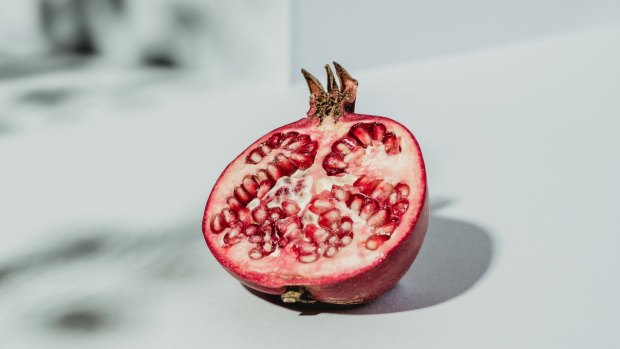 Pomegranates have vitamin C that boosts the collagen in the skin