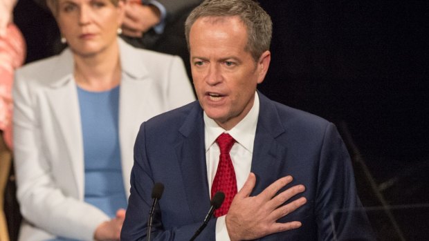 Opposition Leader Bill Shorten gestures during the Australian Labor Party 2016 federal election campaign launch.