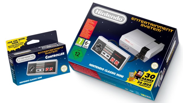 The Nintendo Classic Mini: Nintendo Entertainment System, shown alongside an extra controller.