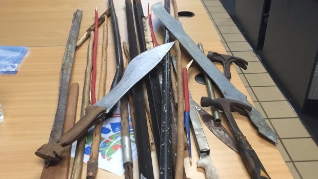 Items seized by police following a fatal brawl at Angurugu, on Groote Eylandt. 
