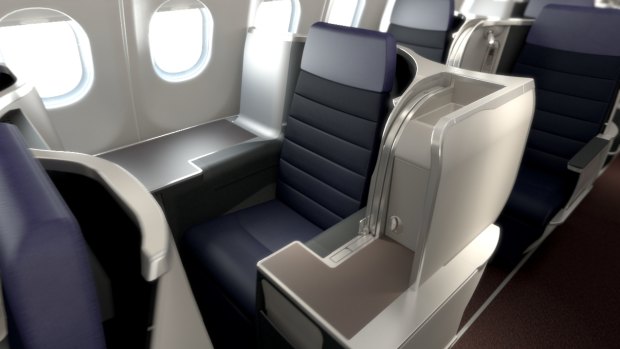 Malaysia Airlines A330-300 business class cabin features window seats alternating between singles and pairs.