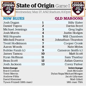 How they line up: The teams for Origin I.