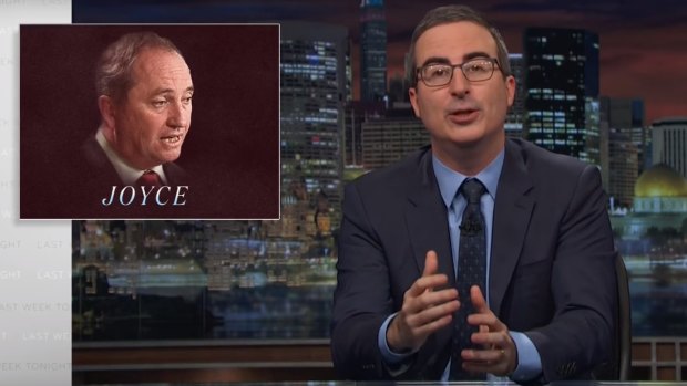 Comedian John Oliver lays into scandal-plagued Barnaby Joyce.