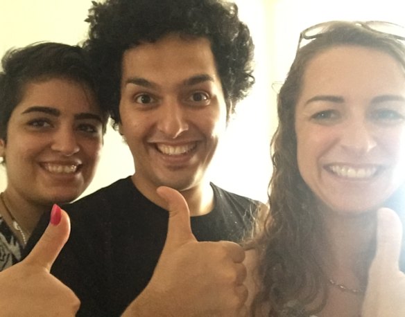 Mojgan and Milad with Yeronga High deputy principal Jess Walker.