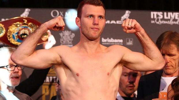 Underdog: Jeff Horn weighs in ahead of his title fight with Manny Pacquiao at Suncorp Stadium.