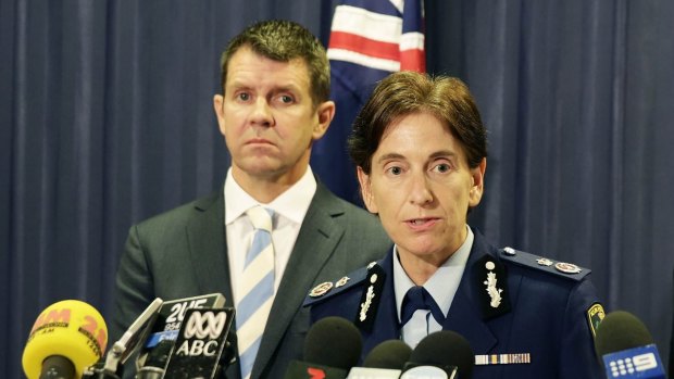 Respect: NSW Premier Mike Baird, left, has spoken out in support of Deputy Police Commissioner Catherine Burn.