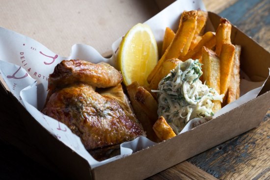 Chicken and hand-cut chips at Pickett's Deli & Rotisserie.