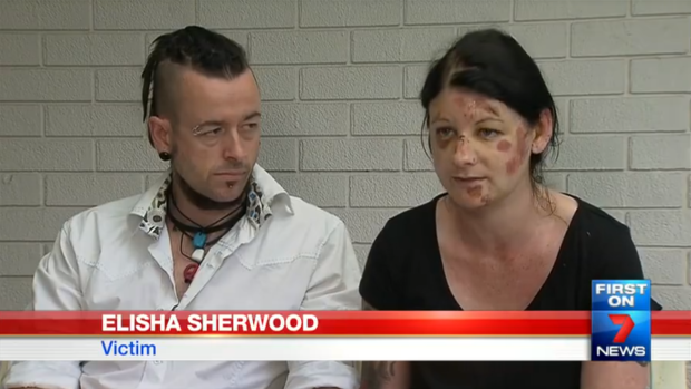 A screengrab of a Seven News interview with Elisha Sherwood, 34, who claims she is the victim of police brutality.