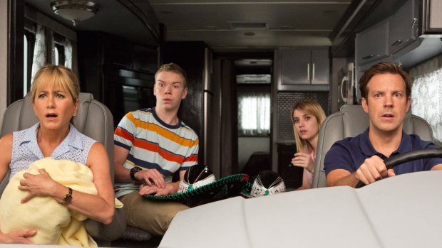 From left, Jennifer Aniston, Will Poulter, Emma Roberts and Jason Sudeikis in <i>We're the Millers</i>, which made $217 million. 