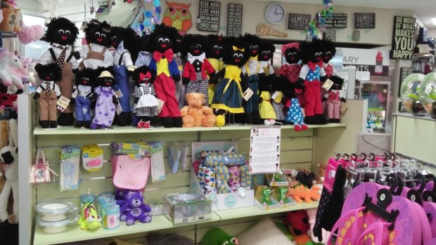 Emma Woolley uploaded this photo to her Twitter account of golliwogs for sale in the Canberra Hospital auxiliary kiosk on Wednesday. Another display was also visible from the Canberra Hospital foyer.