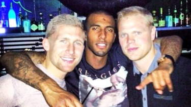 Southern Stars soccer players Lewis Smith, Reiss Noel and Joe Woolley at a Melbourne nightclub in 2013.