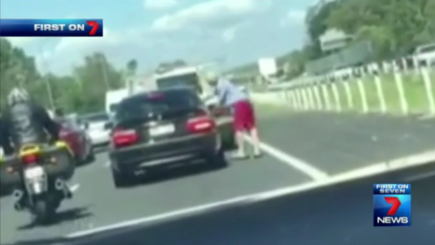 Slow-moving traffic on the Bruce Highway at Burpengary prevented the woman making her getaway..