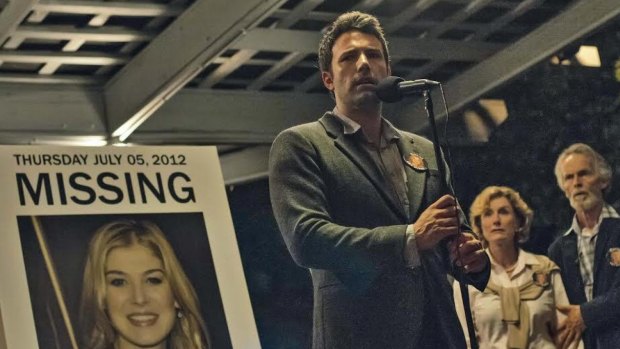 Ben Affleck plays a man hunting his missing wife (Rosamund Pike) in Gone Girl.  


