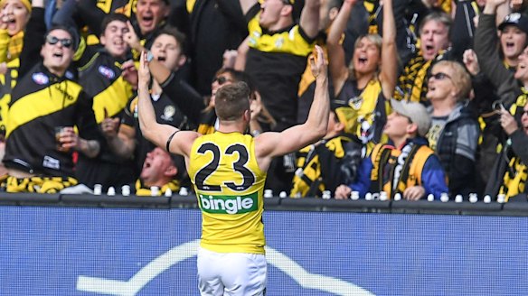 Kane Lambert celebrates with the crowd.