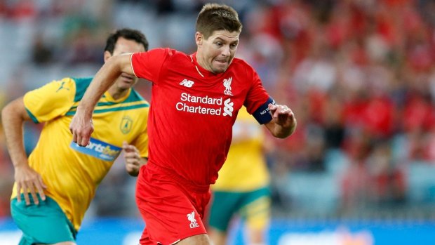 Gerrard in Australia: The Liverpool star on the run against the Australian Legends at ANZ Stadium in January.