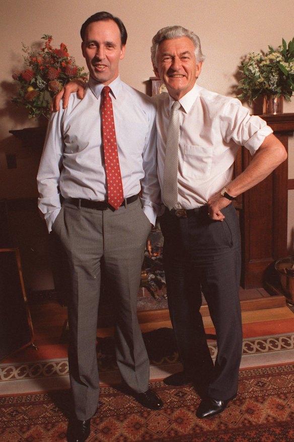 Best of friends: Paul Keating and Bob Hawke played nice for the Sunday Age photographer.