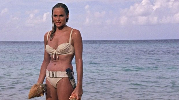 Ursula Andress wears a bikini in <i>Dr No</i> (1962).