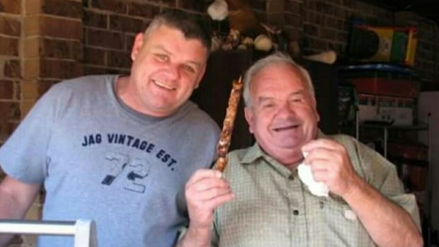 Michael Gavanas, 50, left, (pictured with his father) was found with his ankles tied and face down in the Parramatta River at Melrose Park on July 18, 2015.