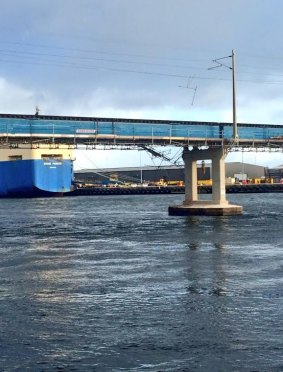 The Fremantle Rail Bridge remains out of action after being hit by an adrift ship during bad weather on Monday.