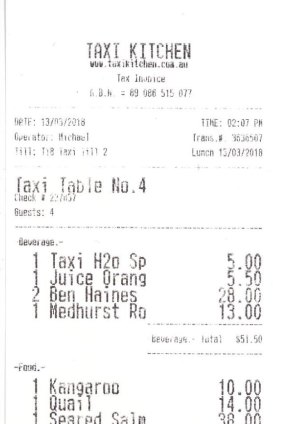 Receipt for lunch with Geoffrey Robertson.