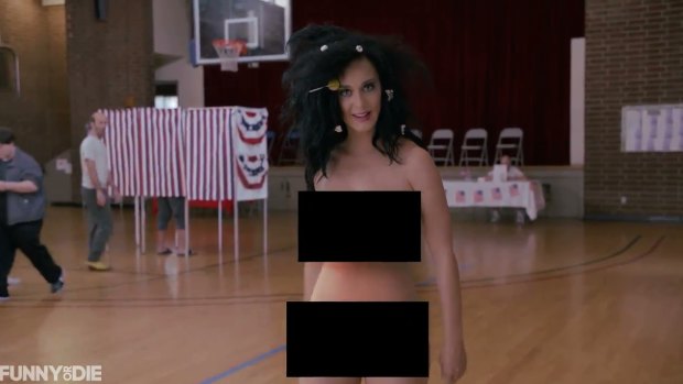 Katy Perry stripped down in Funny or Die video to encourage US voter turnout.