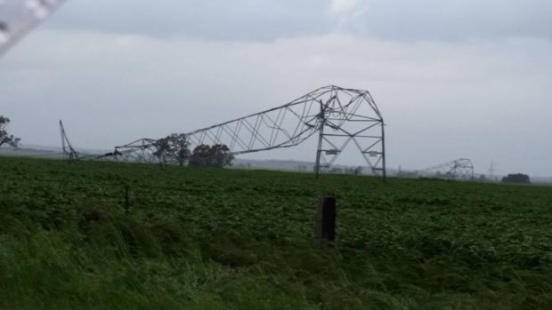 A damaged transmission in Adelaide following storms.