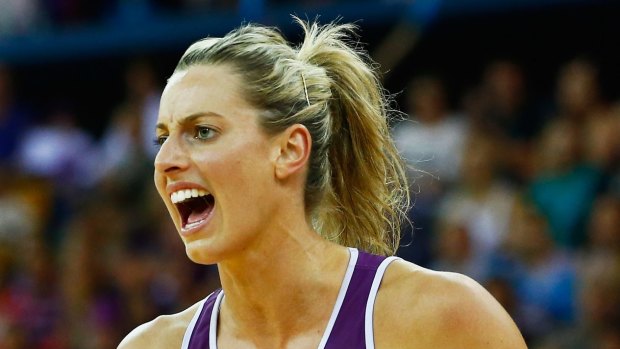 Laura Geitz of the firebirds reacts during the 2016 ANZ Championship Grand Final match at Brisbane Entertainment Centre today.