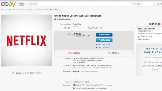 Seems legit: An eBay listing for access to a 'shared' Netflix account.