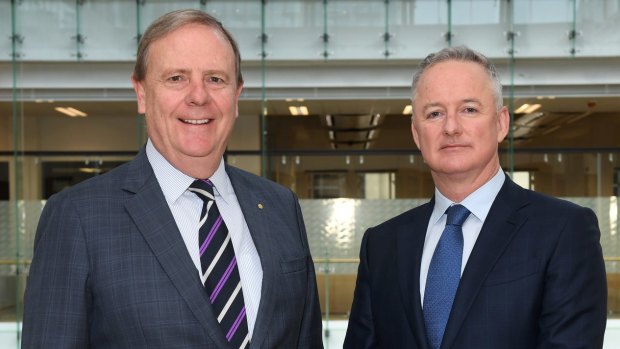 Nine Entertainment chairman Peter Costello (left) and chief executive Hugh Marks.