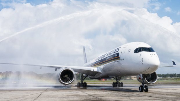 Singapore Airlines has flown a new Airbus A350 into Melbourne Airport.