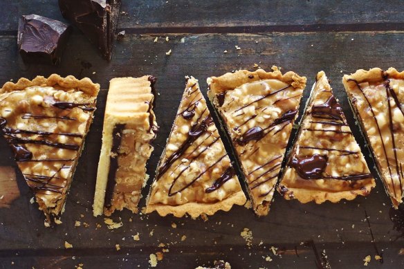 Next-level pecan pie with a layer of dark chocolate ganache.