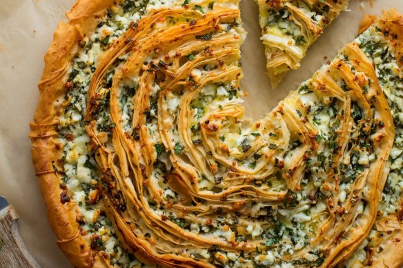 Yotam Ottolenghi's feta and herb filo tart.