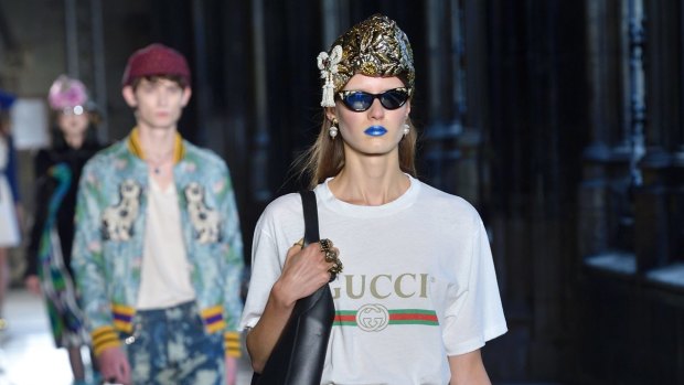 Alessandro Michele sent models down the Gucci Cruise 2017 runway wearing a standout metallic blue.