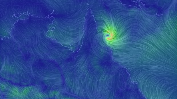 Cyclone Nathan on Friday morning as it hit the Queensland coast.