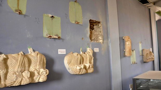 Destroyed reliefs and relics from Palmyra's museum last month.