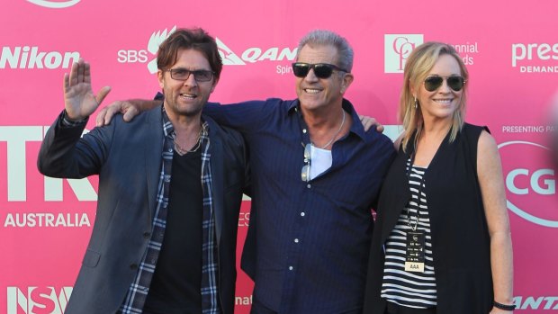John Polson with Mel Gibson and Rebecca Gibney at Tropfest in Centennial Park in February.