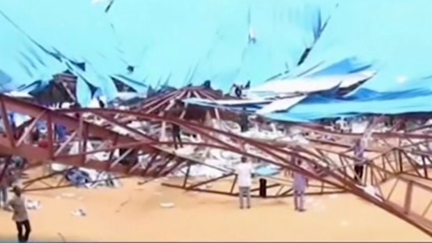 The roof of the Reigners Bible Church collapsed on worshippers in Uyo, Nigeria.