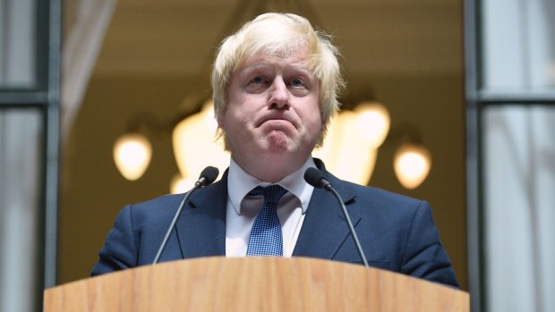 Boris Johnson addresses staff inside the Foreign Office on his first day as foreign minister.