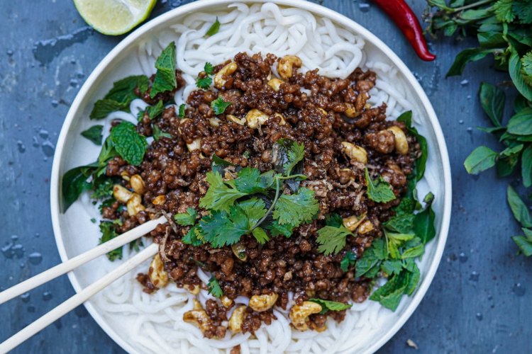 Vietnamese caramel pork and cashew stir-fry.