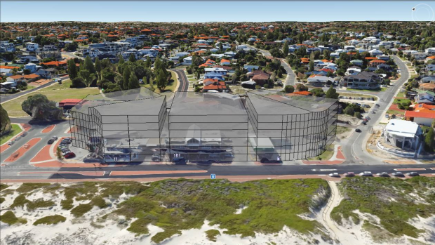 An image showing the proposed height and scale, created by the Stop Sorrento High Rise group. 