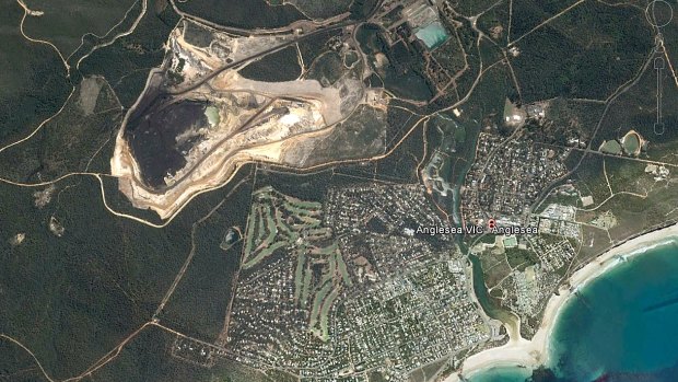 A satellite image of the Anglesea coalmine and power station.