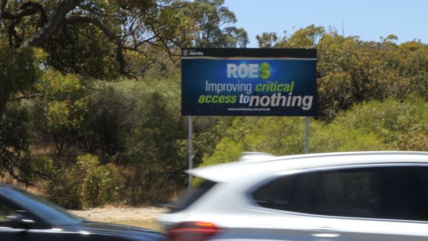 One cheeky pot-stirrer appears to have doctored a sign posted by the City of Melville, which is pro-Roe 8. 
The Cockburn and East Fremantle councils are anti-Roe 8. 