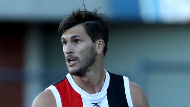 Worth the wait: Koby Stevens made 28 disposals and kicked two goals in his much-awaited Saints debut.