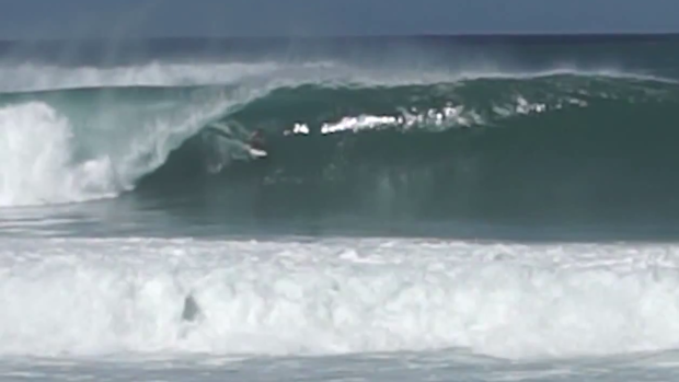 Evan Geiselman about to disappear into the barrel that sent him to hospital.