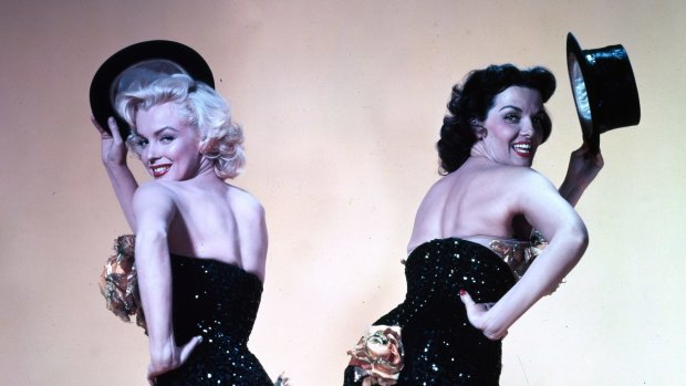 Marilyn Monroe and Jane Russell in a promotional image for Gentlemen Prefer Blondes.